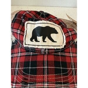 Brief Insanity Red‎ Plaid Bear Distressed Rustic Baseball Hat Cap